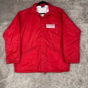 Red Vintage Lipton Tea Jacket Size L Hilton Coach Jacket 90s Snap Button